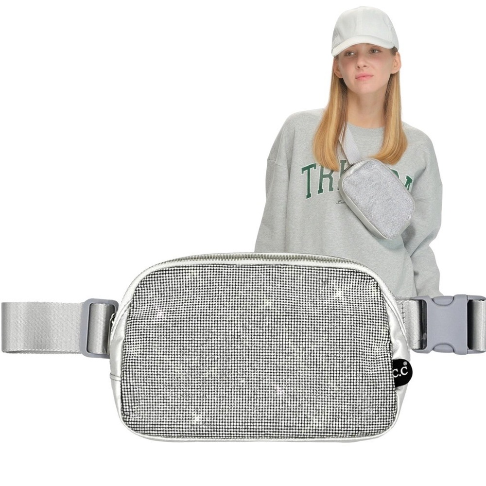 CC BEANIE Sparkly Silver Rhinestone Fanny Pack Belt Bag Adjustable Strap NWT